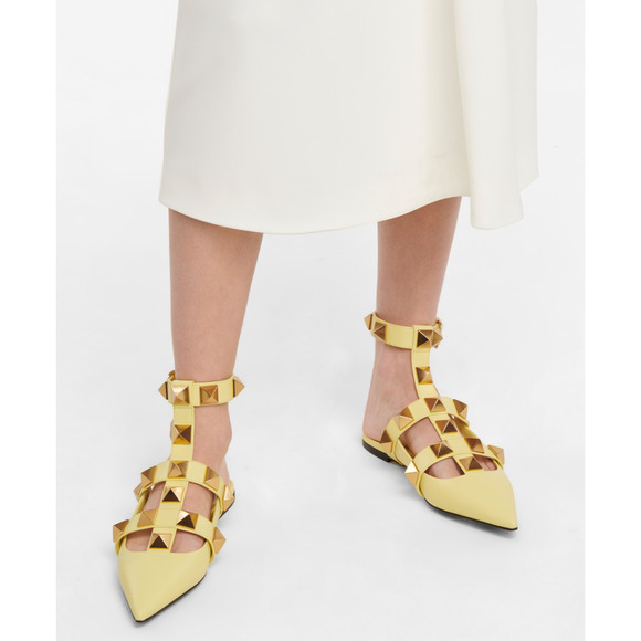Valentino Rockstud Roman Stud Lime Yellow Ankle Strap Ballet Ballerina Flat 36 - Picture 5 of 12